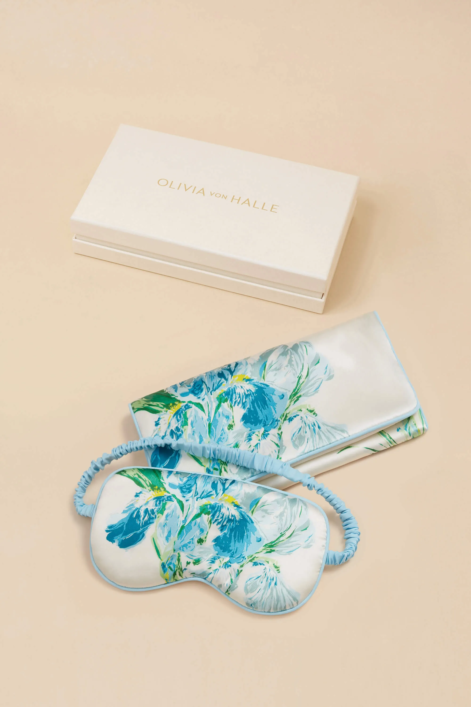 Audrey Asterias Ivory Floral Eye Mask in Silk Satin sold by Olivia von Halle