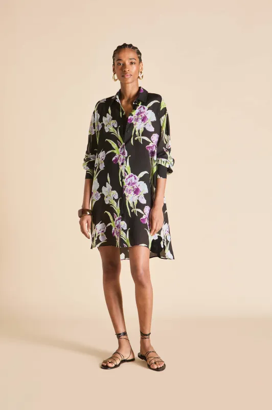Celeste Seaholly Black Floral Nightshirt in Silk-Chiffon sold by Olivia von Halle