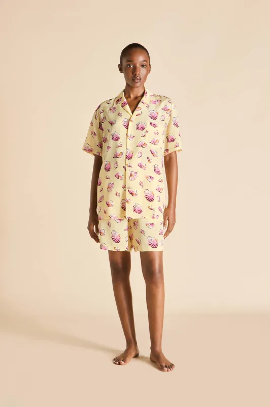 Emeli Junonia Yellow Seashell Pajamas in Silk Crêpe de Chine made by Olivia von Halle