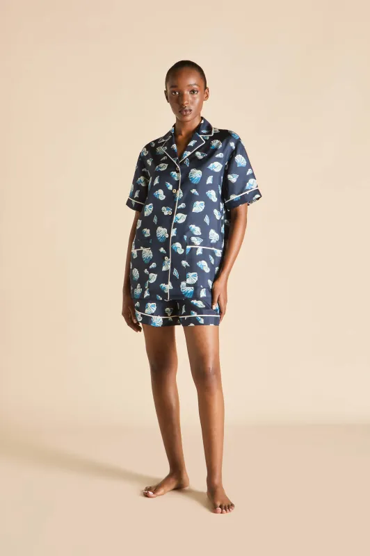 Ingo Nautilus Navy Seashell Pajamas in Silk Twill made by Olivia von Halle