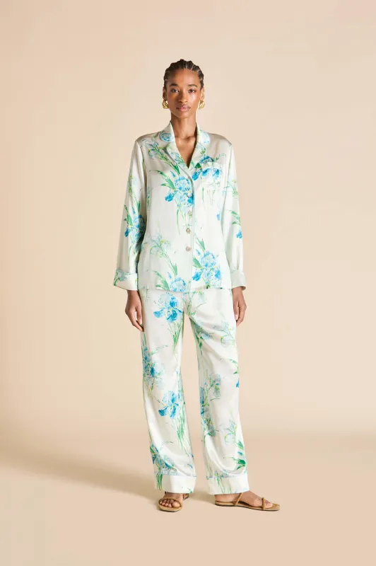 Lila Asterias Ivory Floral Pajamas in Silk Satin made by Olivia von Halle