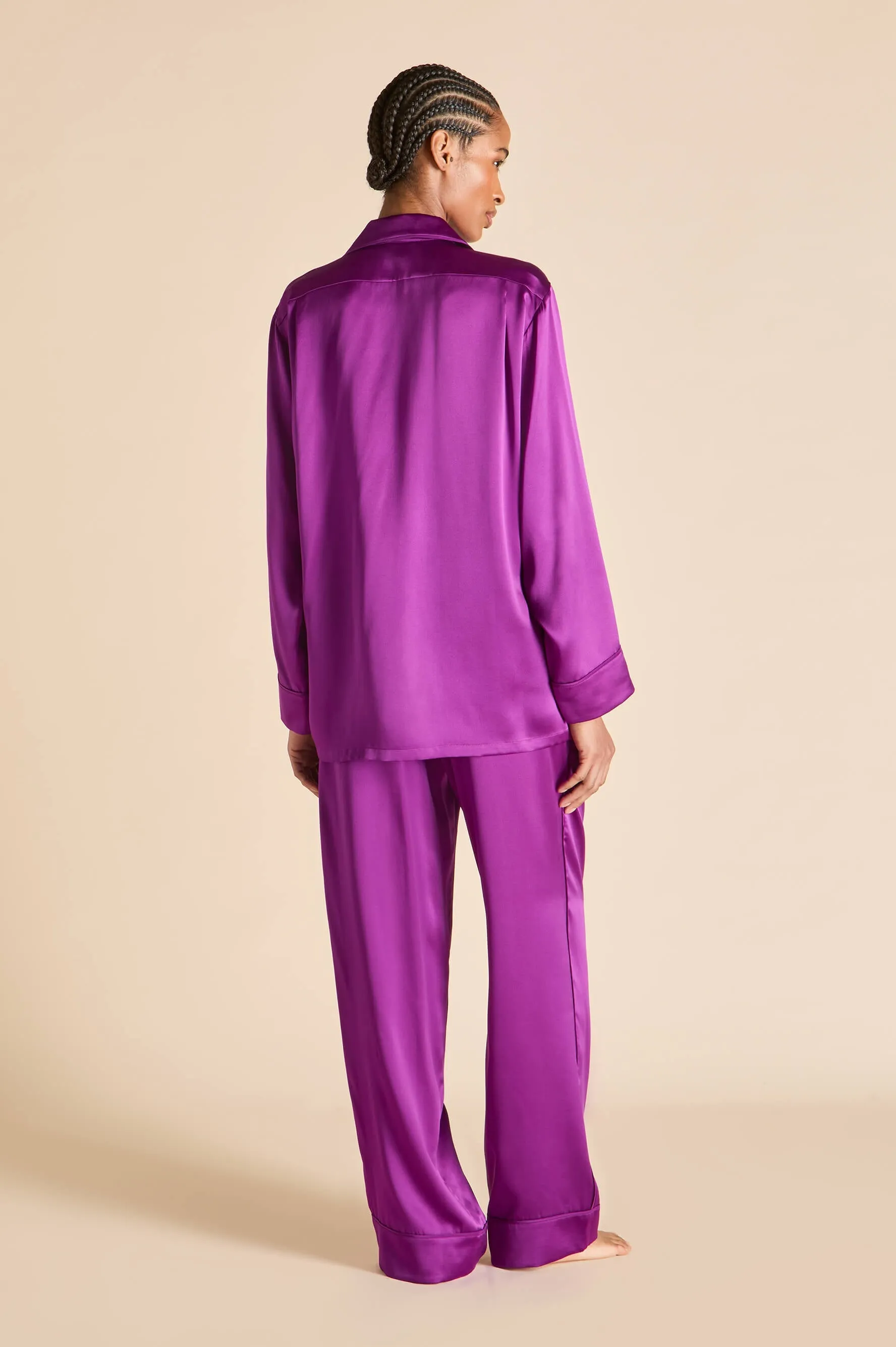 Yves Plum Pajamas in Silk Satin sold by Olivia von Halle product image thumbnail 5