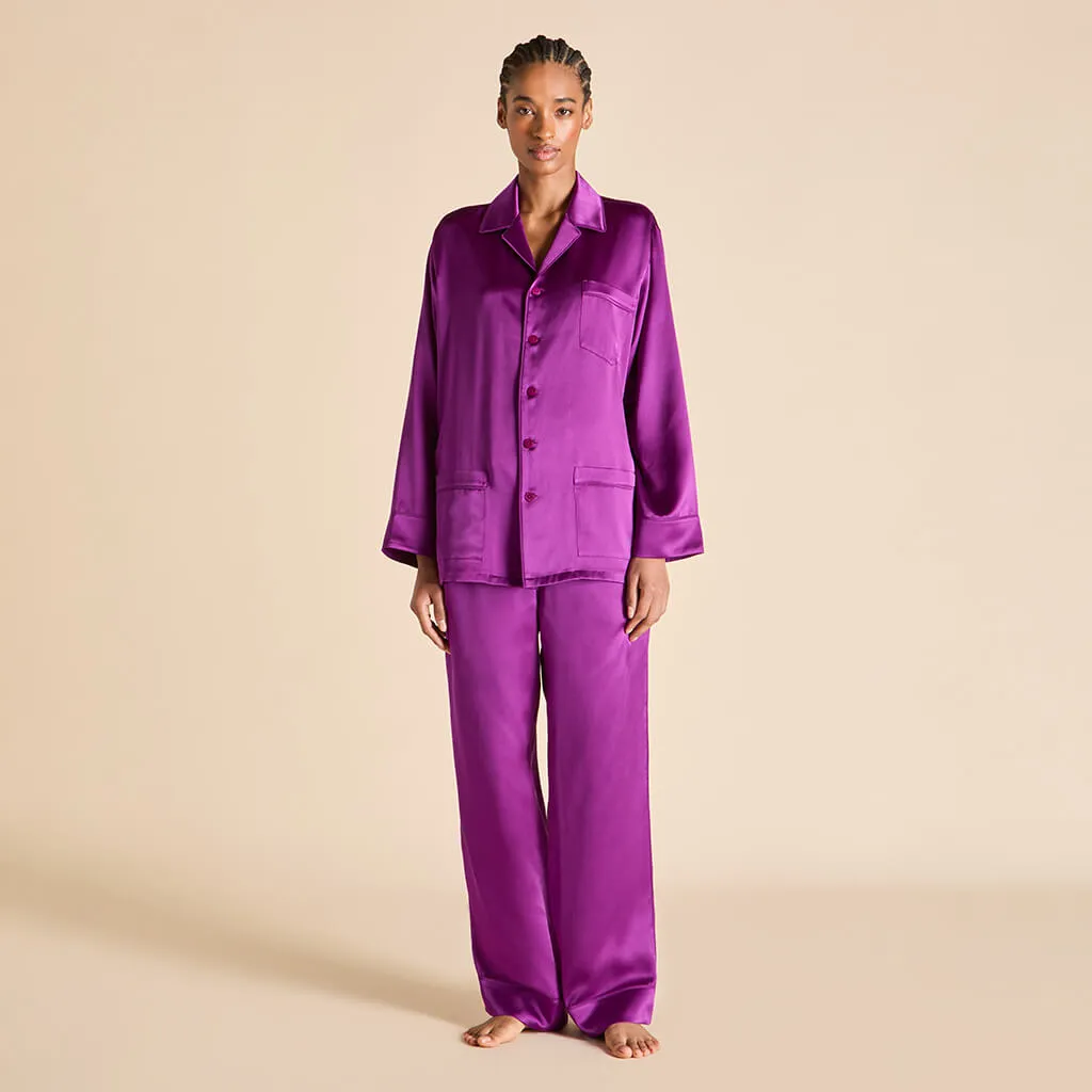 Yves Plum Pajamas in Silk Satin sold by Olivia von Halle product image thumbnail 2