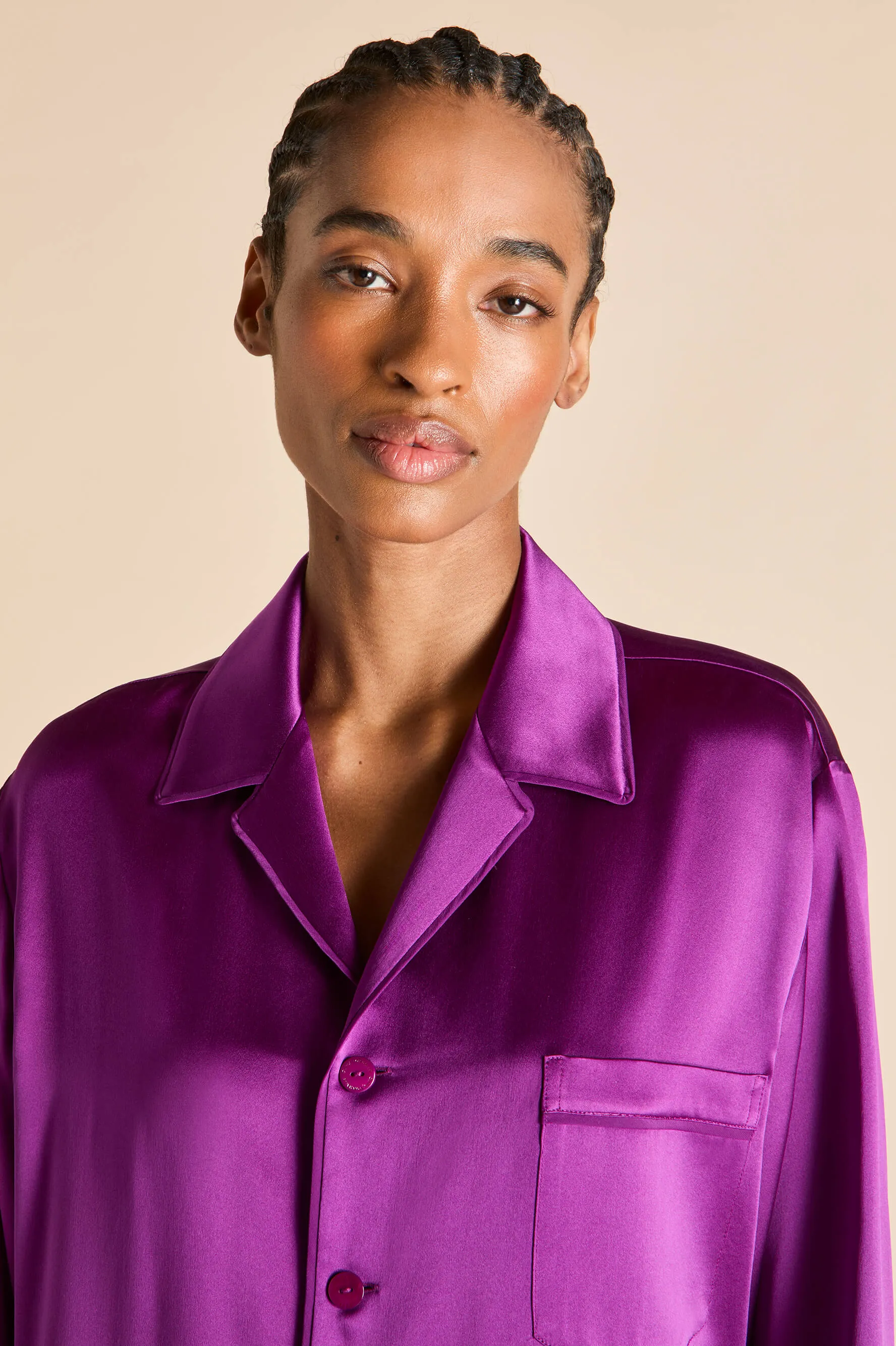 Yves Plum Pajamas in Silk Satin sold by Olivia von Halle product image thumbnail 3