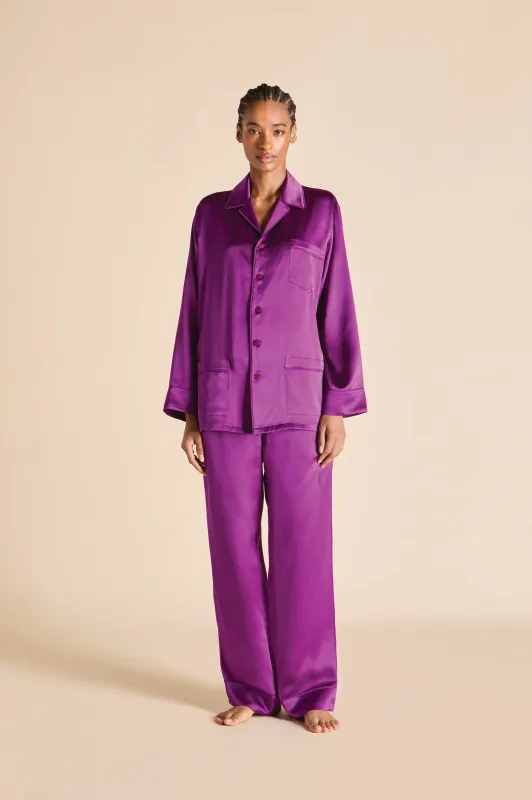 Yves Plum Pajamas in Silk Satin sold by Olivia von Halle