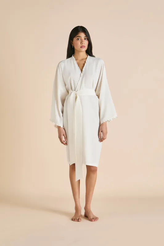 Mimi Ivory Frilled Robe in Silk Crêpe de Chine made by Olivia von Halle
