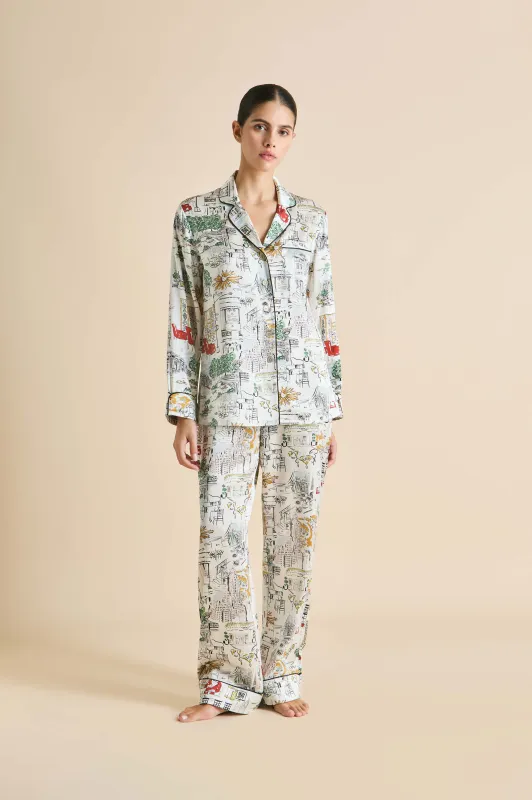 Lila Carlyle Ivory Pajamas in Silk Satin sold by Olivia von Halle