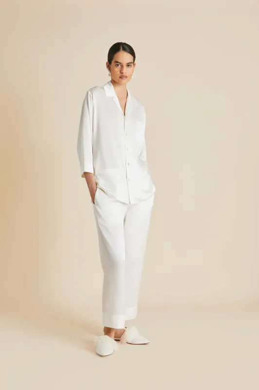 Fifi Ivory Pearl Pajamas in Silk Satin sold by Olivia von Halle