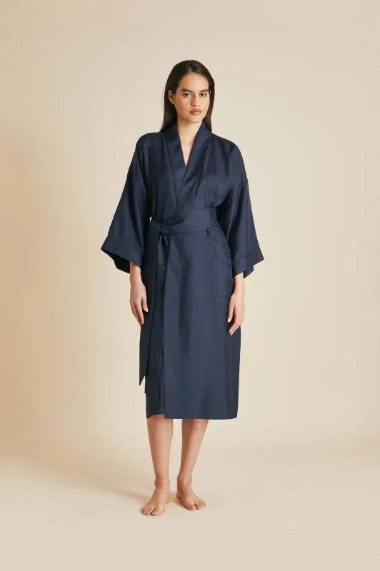 Sabine Navy Robe in Silk Twill made by Olivia von Halle