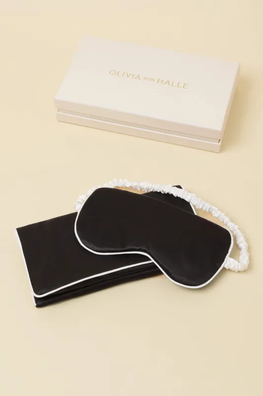 Audrey Jet Black Eye Mask in Silk Satin sold by Olivia von Halle