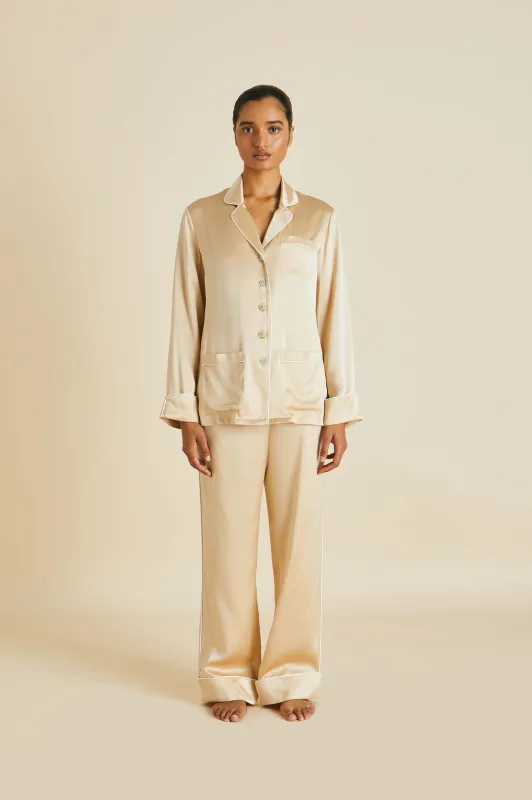 Coco Caramel Pajamas in Silk Satin made by Olivia von Halle