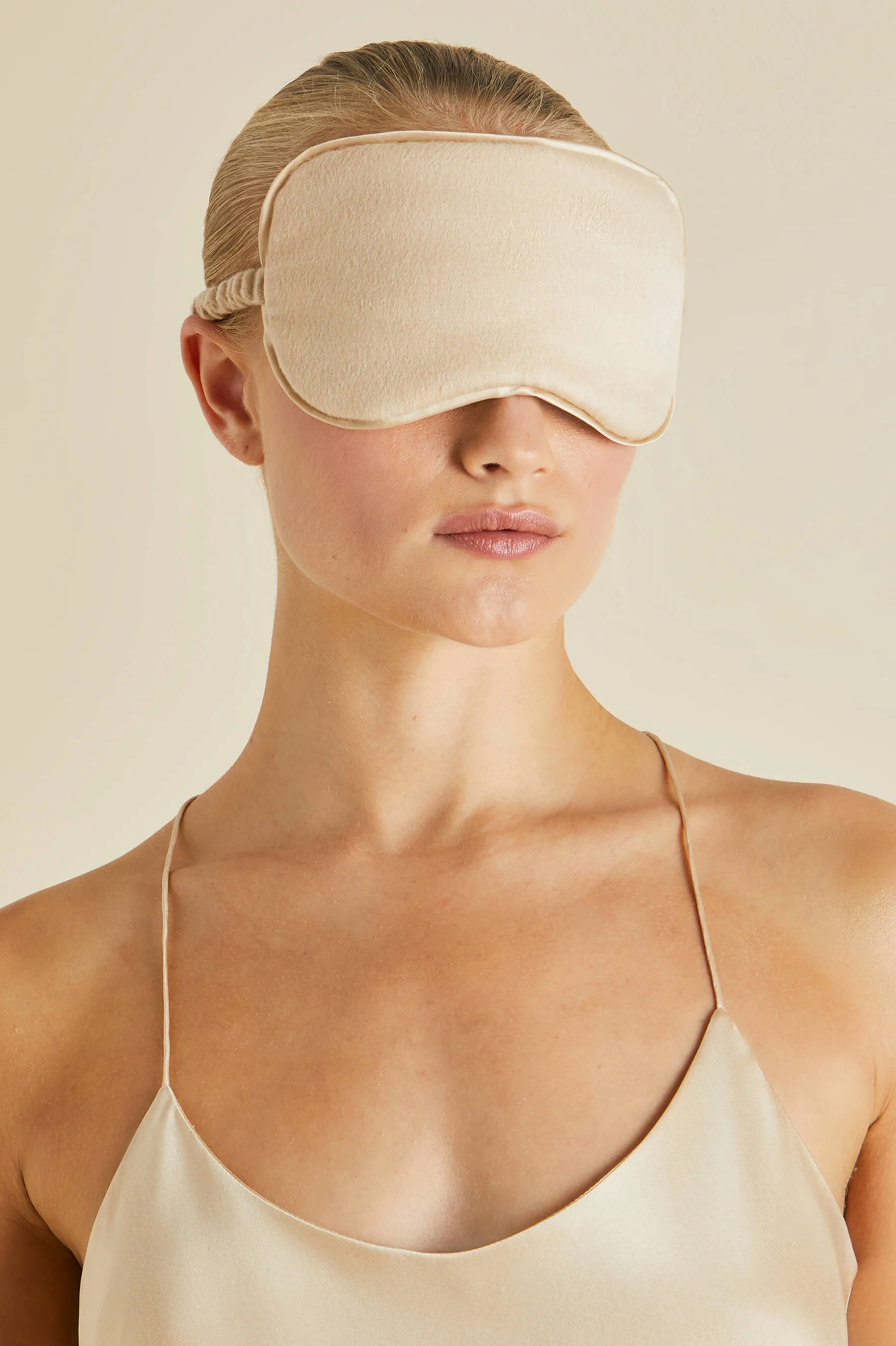 Audrey Muscat Beige Eye Mask in Cashmere sold by Olivia von Halle product image thumbnail 5