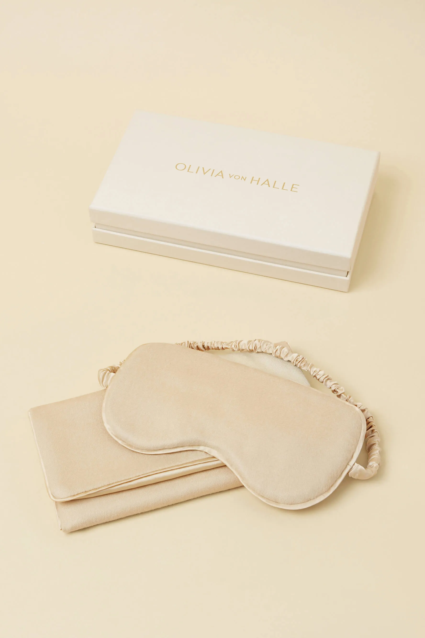 Audrey Muscat Beige Eye Mask in Cashmere sold by Olivia von Halle