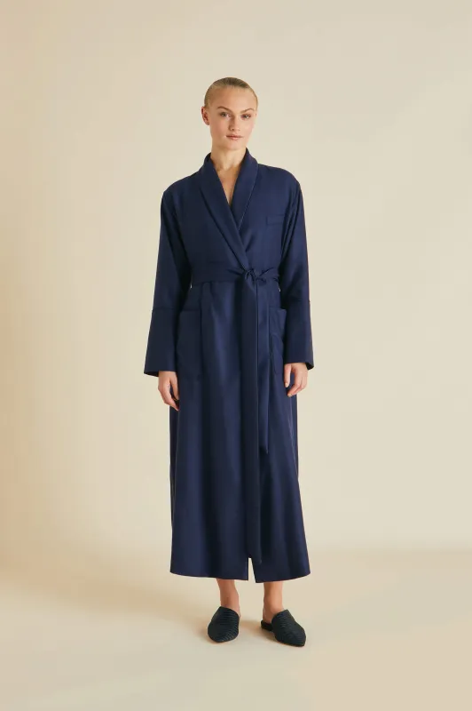 Logan Osaka Navy Robe in Cashmere sold by Olivia von Halle