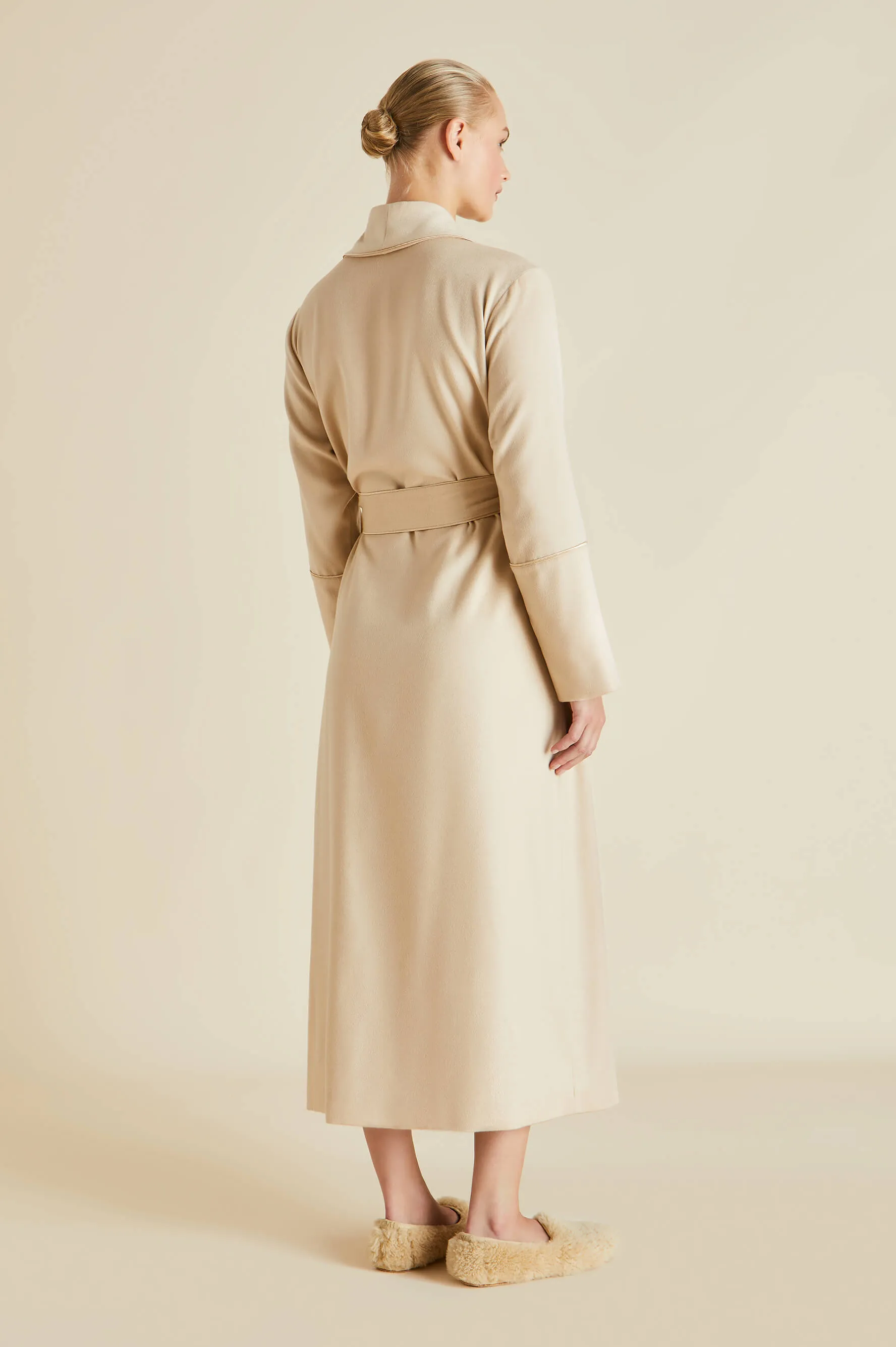 Logan Muscat Beige Robe in Cashmere sold by Olivia von Halle product image thumbnail 4