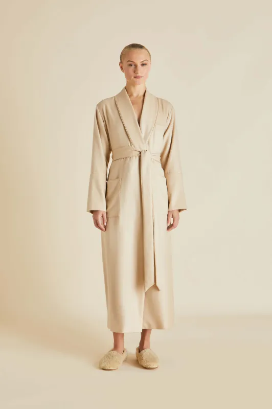 Logan Muscat Beige Robe in Cashmere sold by Olivia von Halle