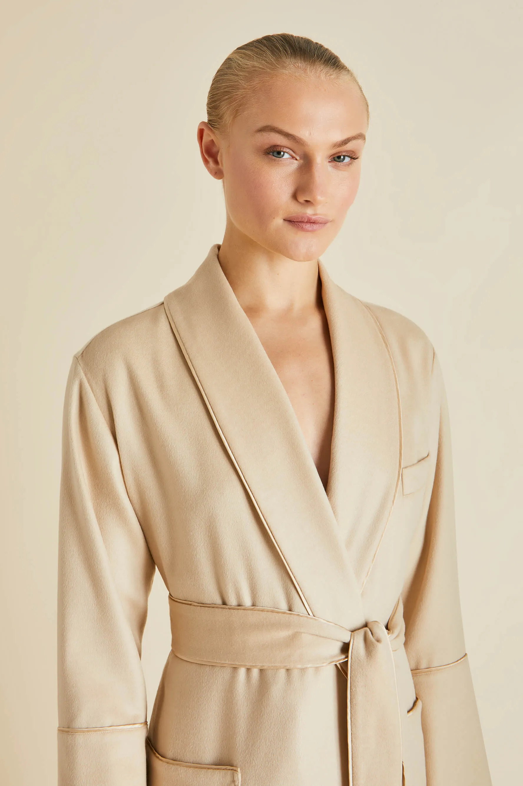 Logan Muscat Beige Robe in Cashmere sold by Olivia von Halle product image thumbnail 3