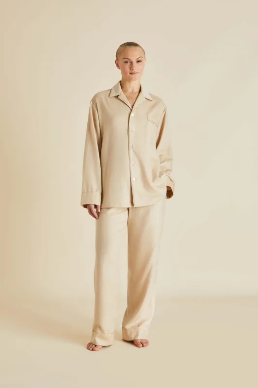 Vanderbilt Muscat Beige Pajamas in Cashmere sold by Olivia von Halle