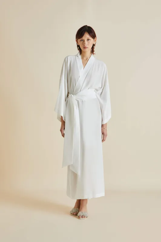 Queenie Ivory White Robe in Silk Crêpe de Chine sold by Olivia von Halle