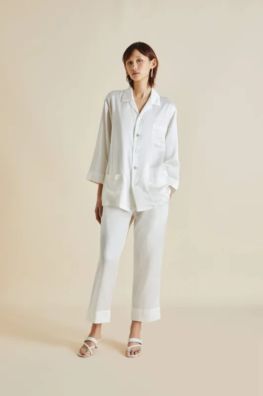 Fifi Ivory White Pajamas in Silk Satin sold by Olivia von Halle