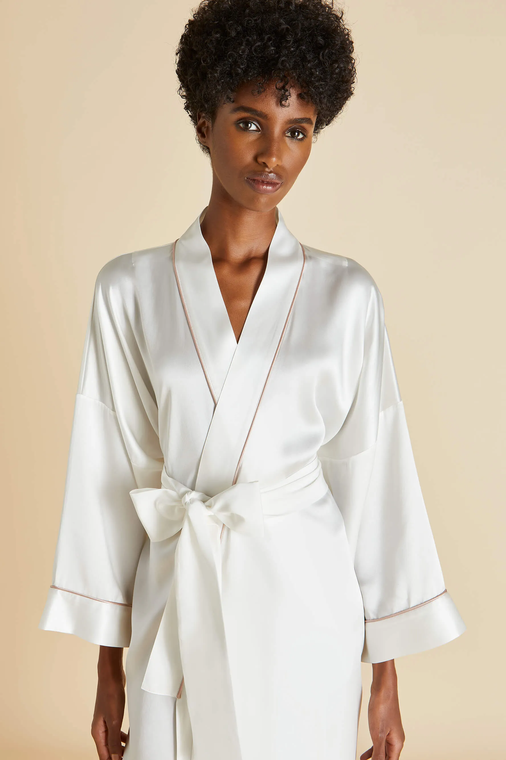 Mimi Ivory Oyster Robe in Silk Satin sold by Olivia von Halle product image thumbnail 3