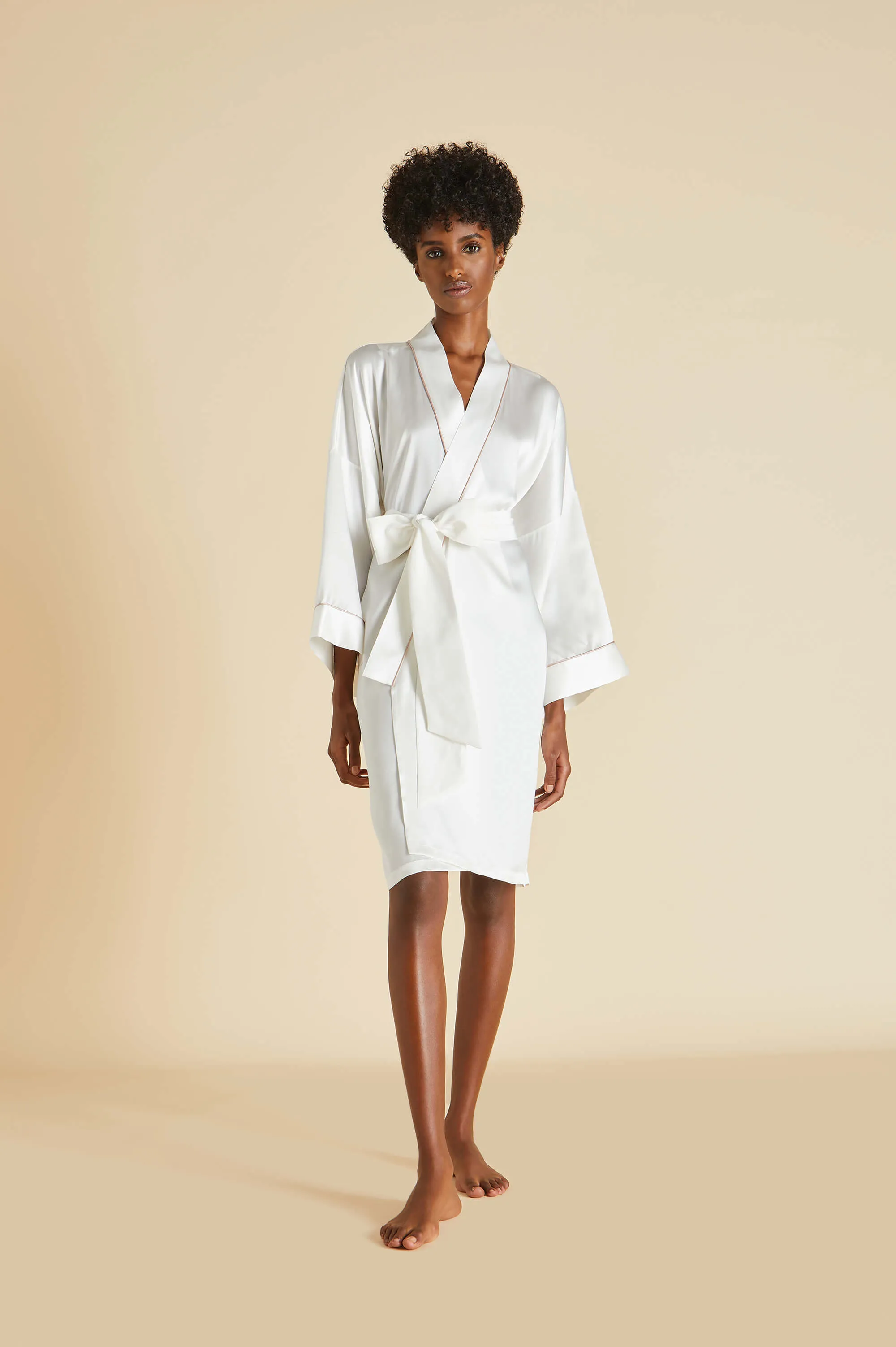 Mimi Ivory Oyster Robe in Silk Satin sold by Olivia von Halle