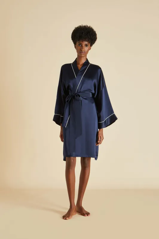 Mimi Navy Robe in Silk Satin made by Olivia von Halle