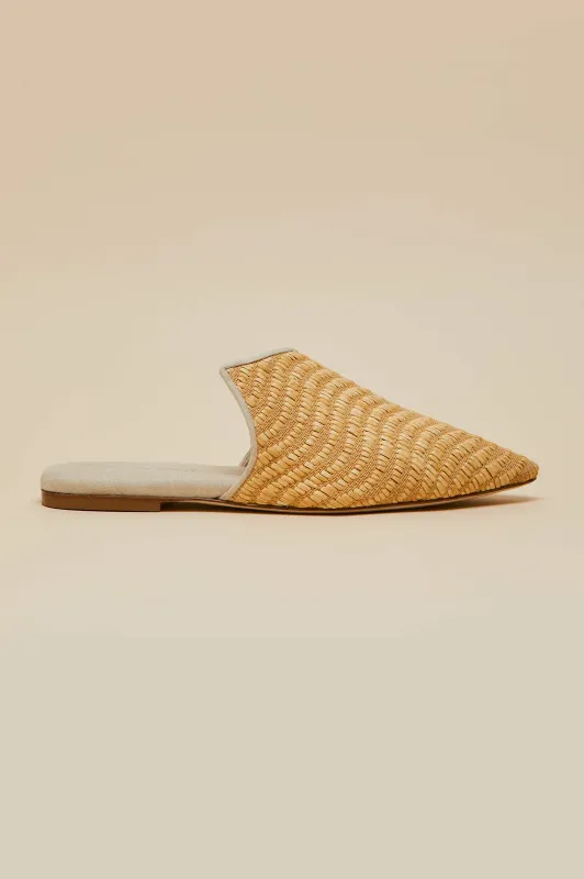 Contessa Roscoe Beige Slippers in Raffia sold by Olivia von Halle