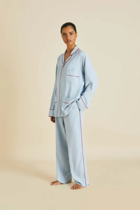 Laurent Cerulean Blue Pajamas in Sandwashed Silk made by Olivia von Halle