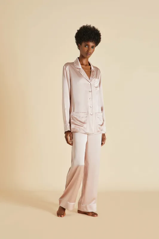 Coco Oyster Ivory Pajamas in Silk Satin sold by Olivia von Halle