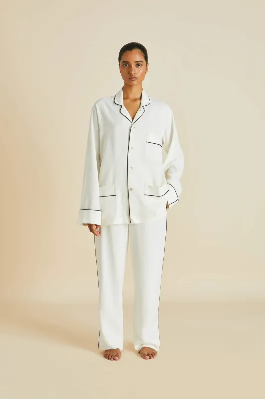 Laurent Ivory Pajamas in Sandwashed Silk sold by Olivia von Halle