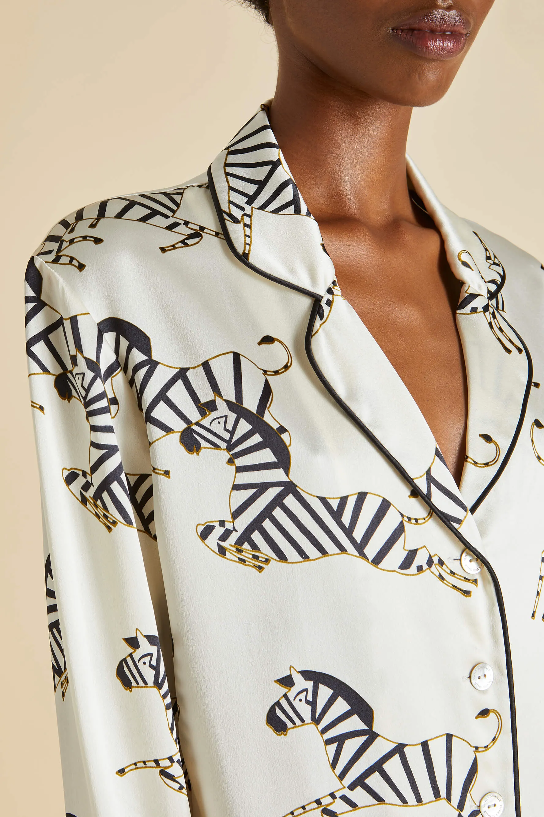 Lila Zebedee Ivory Pajamas in Silk Satin sold by Olivia von Halle product image thumbnail 5