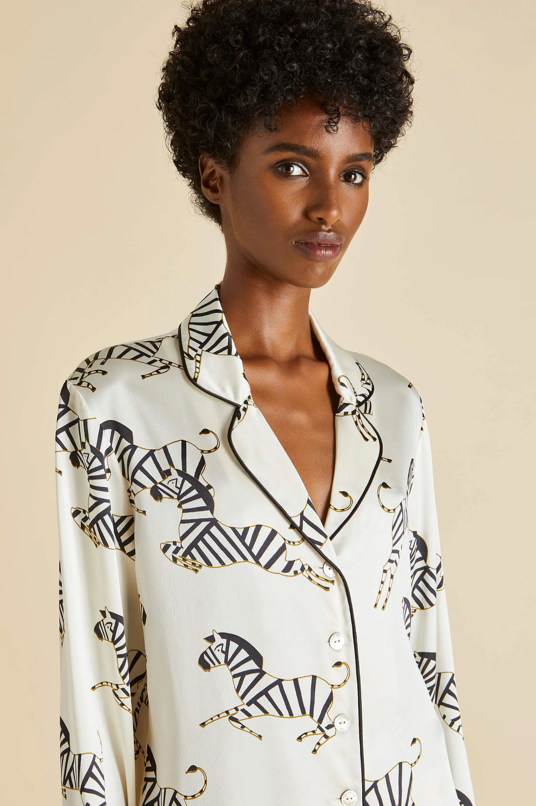 Lila Zebedee Ivory Pajamas in Silk Satin sold by Olivia von Halle product image thumbnail 3