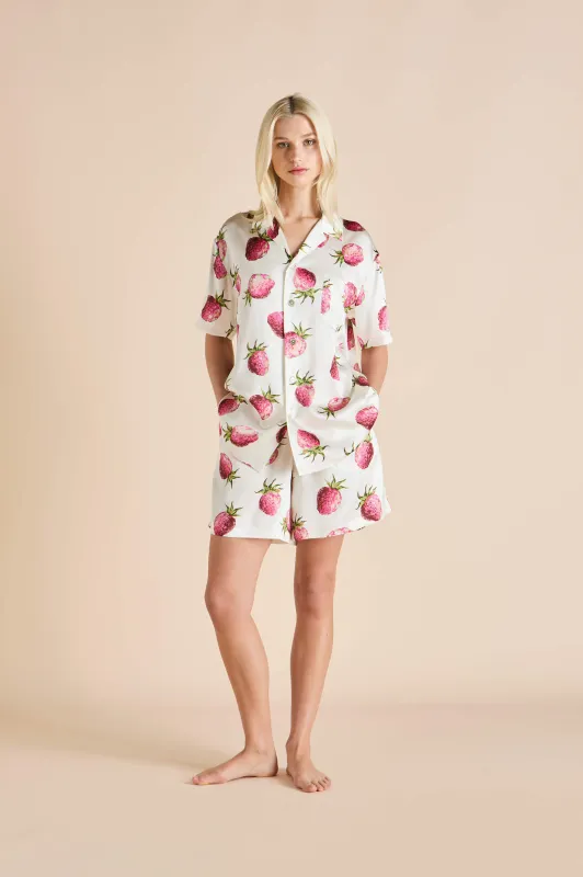 Emeli Blythe Ivory Strawberry Pajamas in Silk Satin made by Olivia von Halle