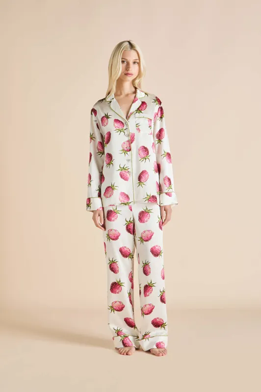 Lila Blythe Ivory Strawberry Pajamas in Silk Satin made by Olivia von Halle