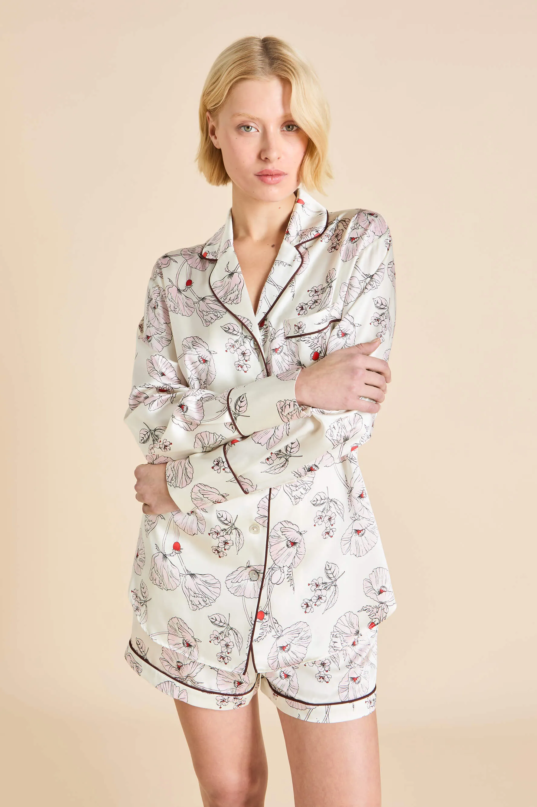 Alba Rosalia Ivory Floral Pajamas in Silk Satin sold by Olivia von Halle product image thumbnail 3