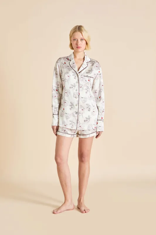 Alba Rosalia Ivory Floral Pajamas in Silk Satin made by Olivia von Halle