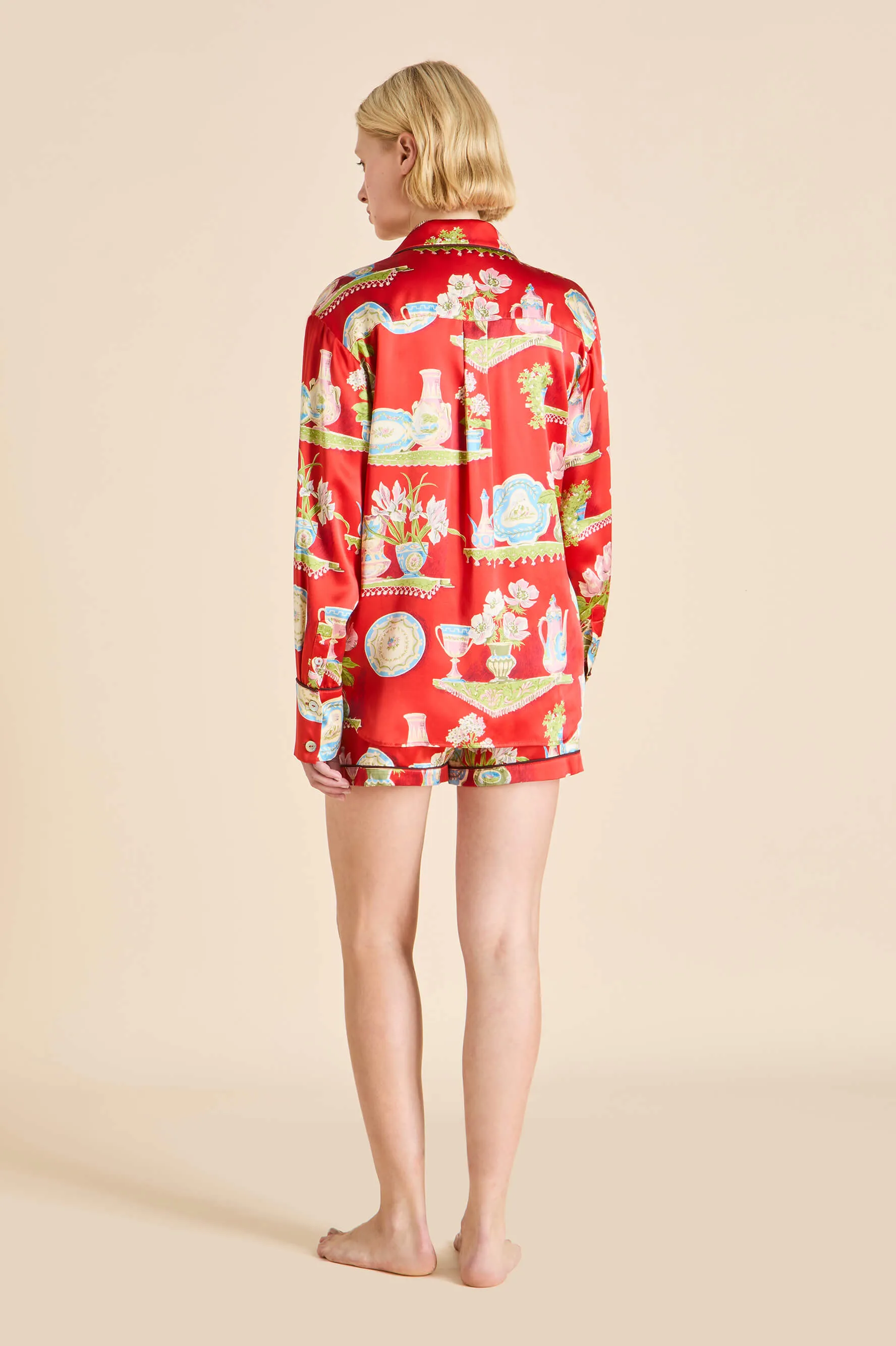 Alba Renata Red Plate Pajamas in Silk Satin sold by Olivia von Halle product image thumbnail 4