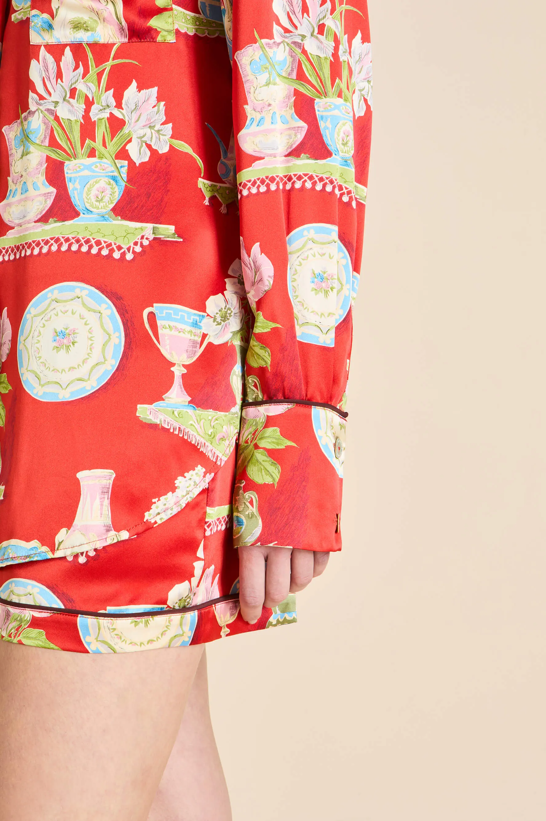 Alba Renata Red Plate Pajamas in Silk Satin sold by Olivia von Halle product image thumbnail 3