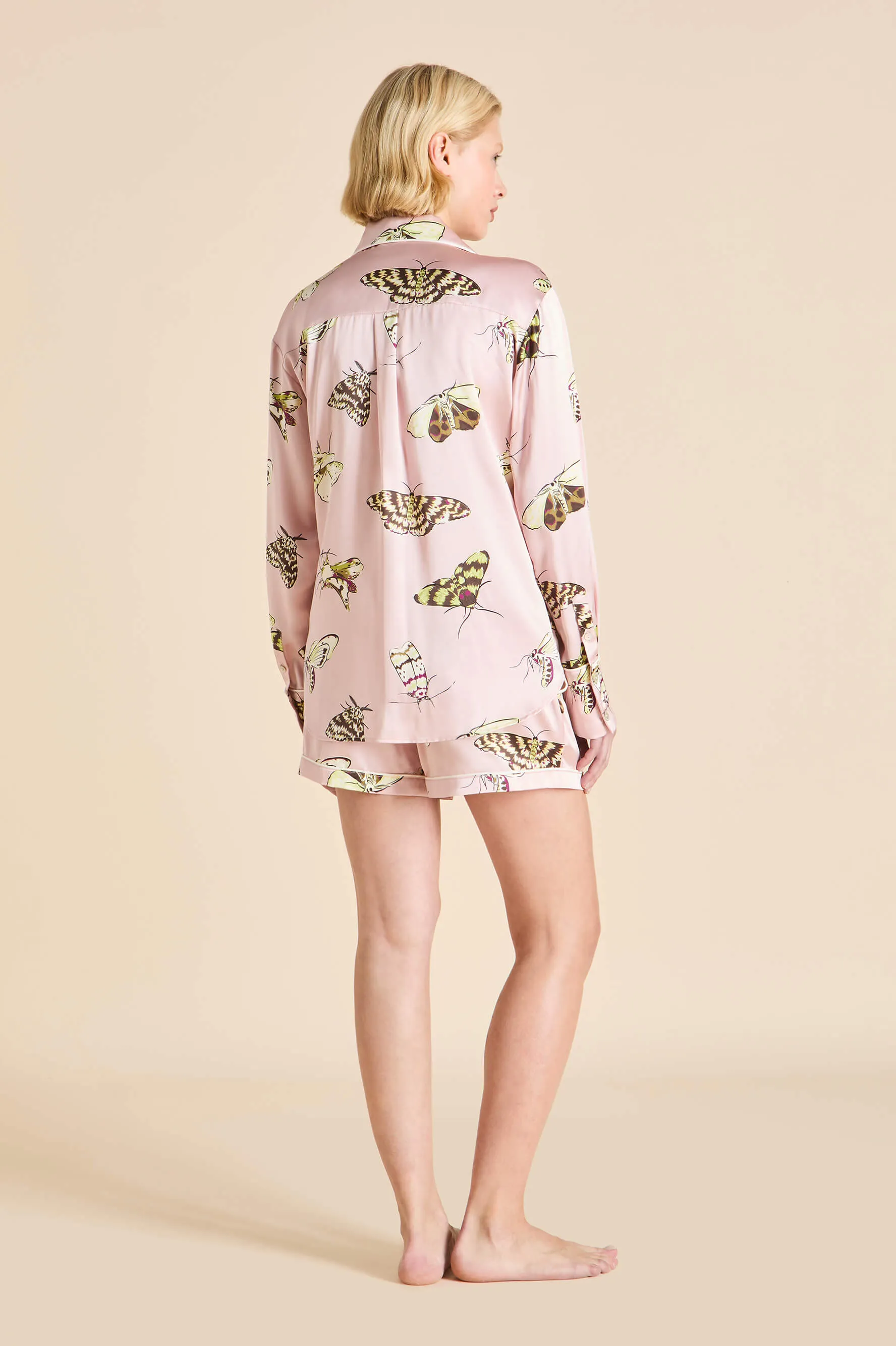 Alba Elda Pink Moth Pajamas in Silk Satin sold by Olivia von Halle product image thumbnail 5