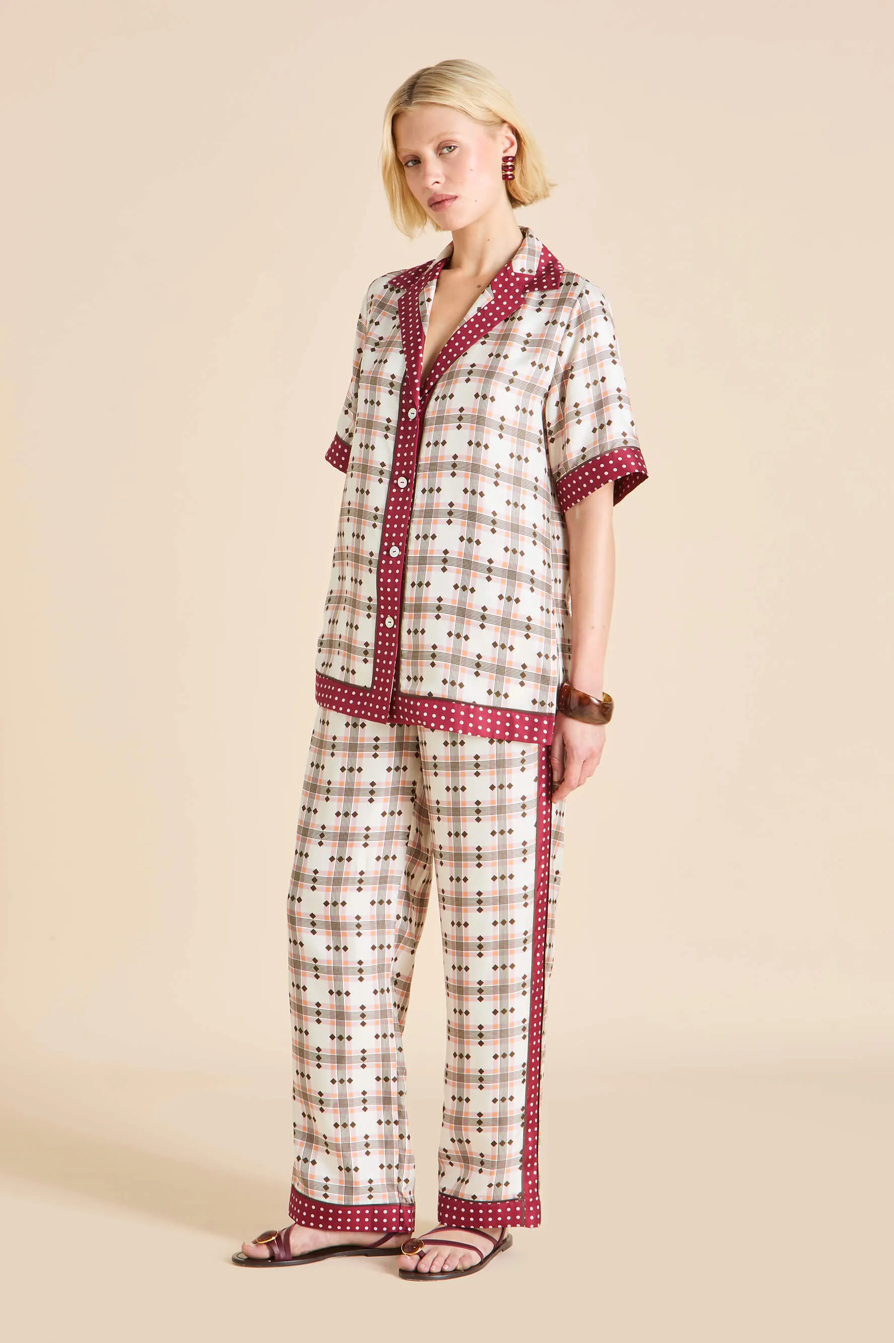Tilda Cipriani Ivory Geometric Pajamas in Silk Twill sold by Olivia von Halle product image thumbnail 4