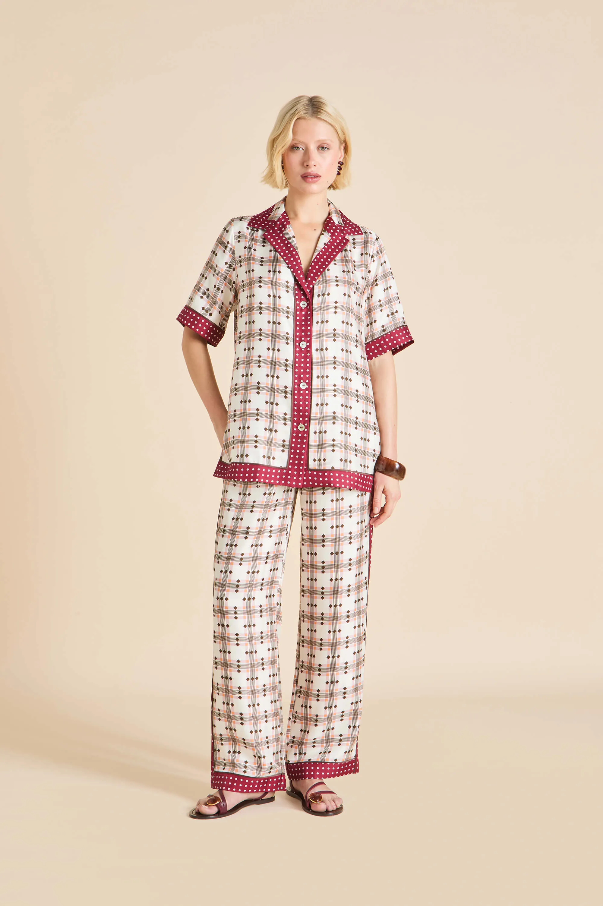 Tilda Cipriani Ivory Geometric Pajamas in Silk Twill sold by Olivia von Halle