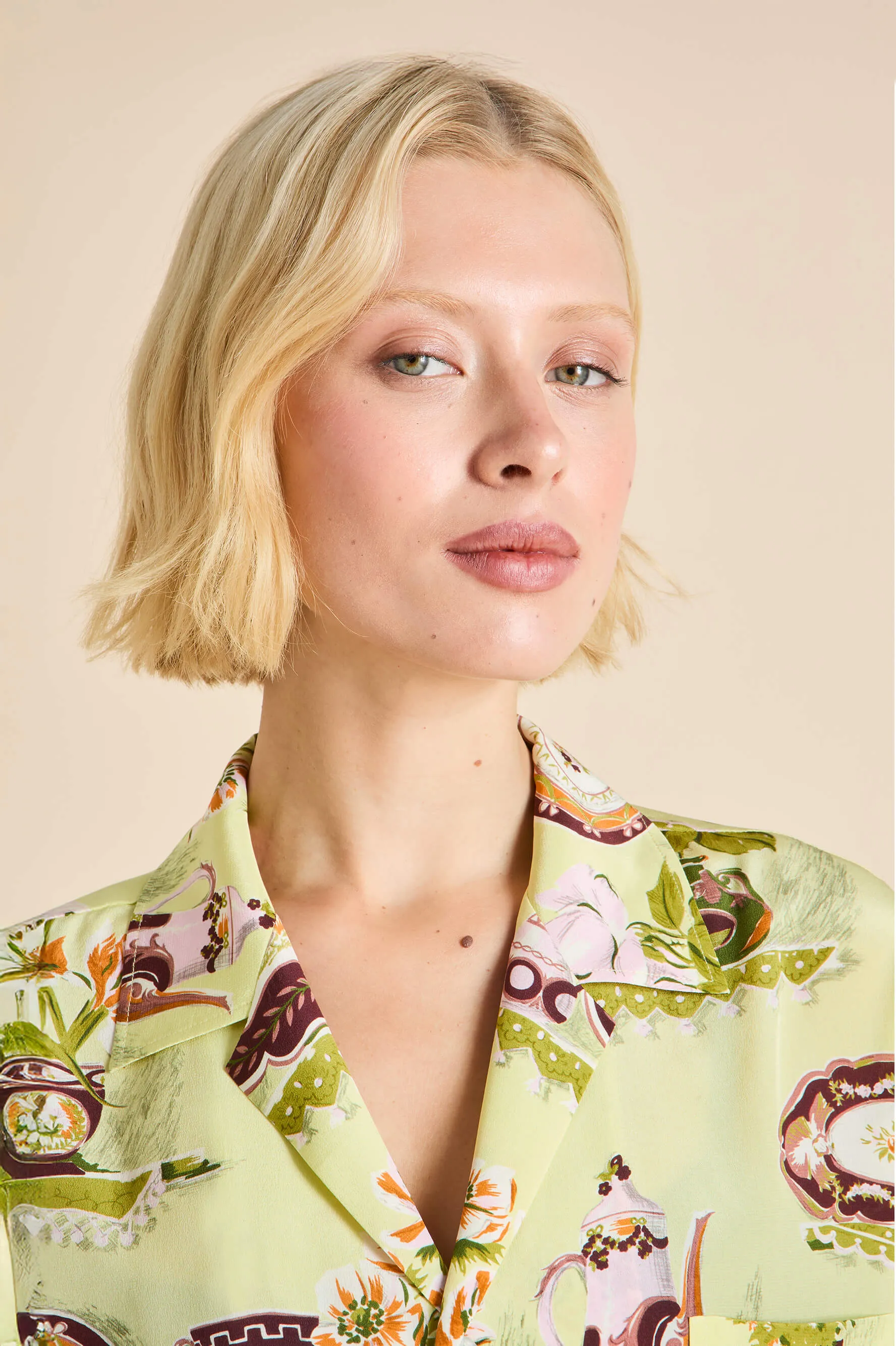 Casablanca Aulenti Green Plate Pajamas in Silk Crêpe de Chine sold by Olivia von Halle product image thumbnail 3