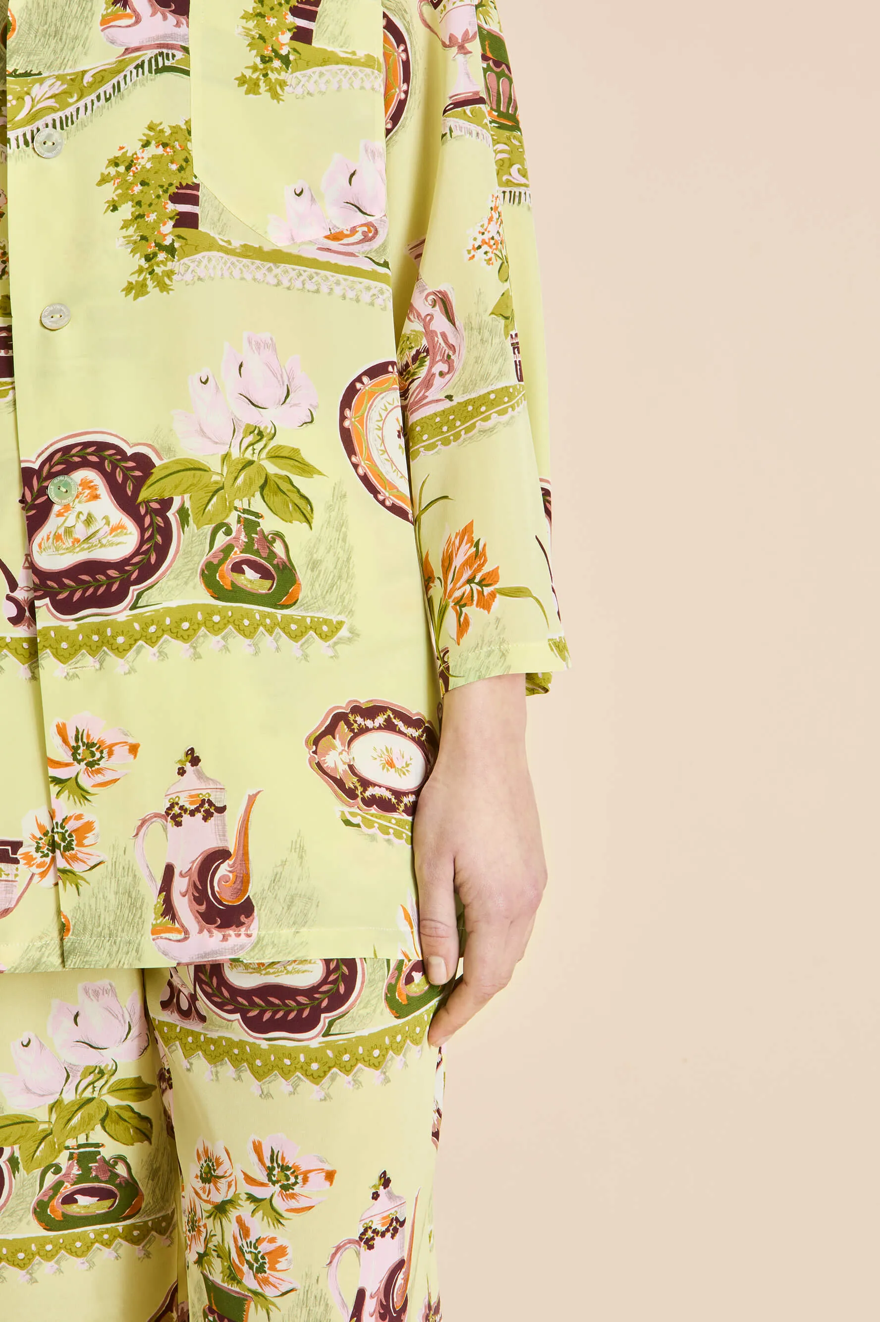 Casablanca Aulenti Green Plate Pajamas in Silk Crêpe de Chine sold by Olivia von Halle product image thumbnail 4