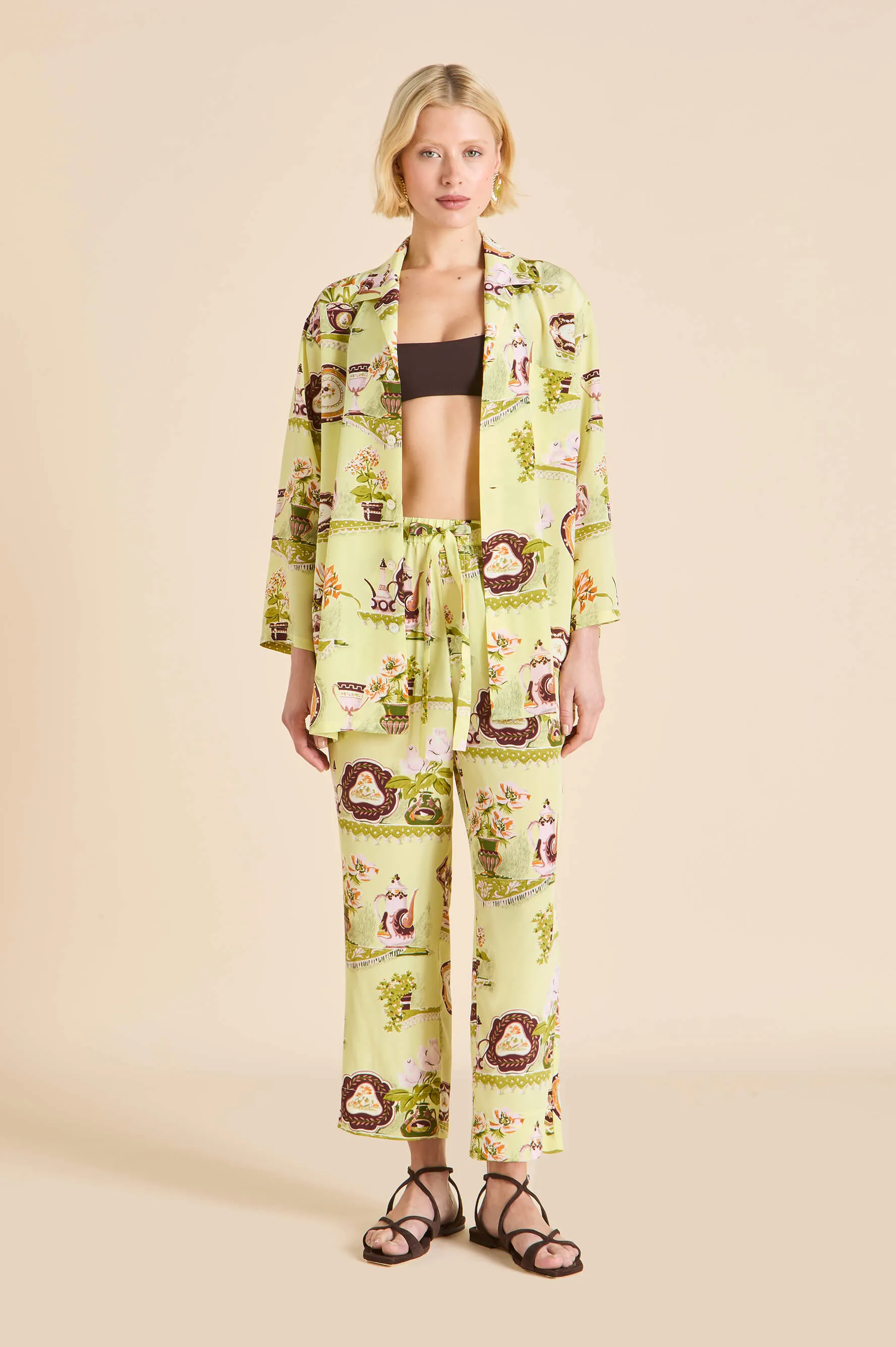 Casablanca Aulenti Green Plate Pajamas in Silk Crêpe de Chine sold by Olivia von Halle product image thumbnail 5