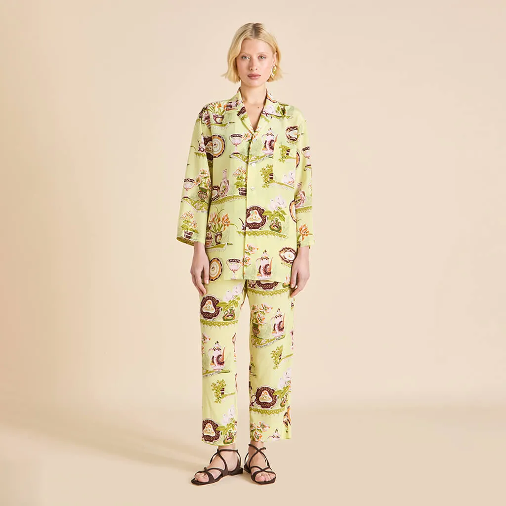 Casablanca Aulenti Green Plate Pajamas in Silk Crêpe de Chine sold by Olivia von Halle product image thumbnail 2