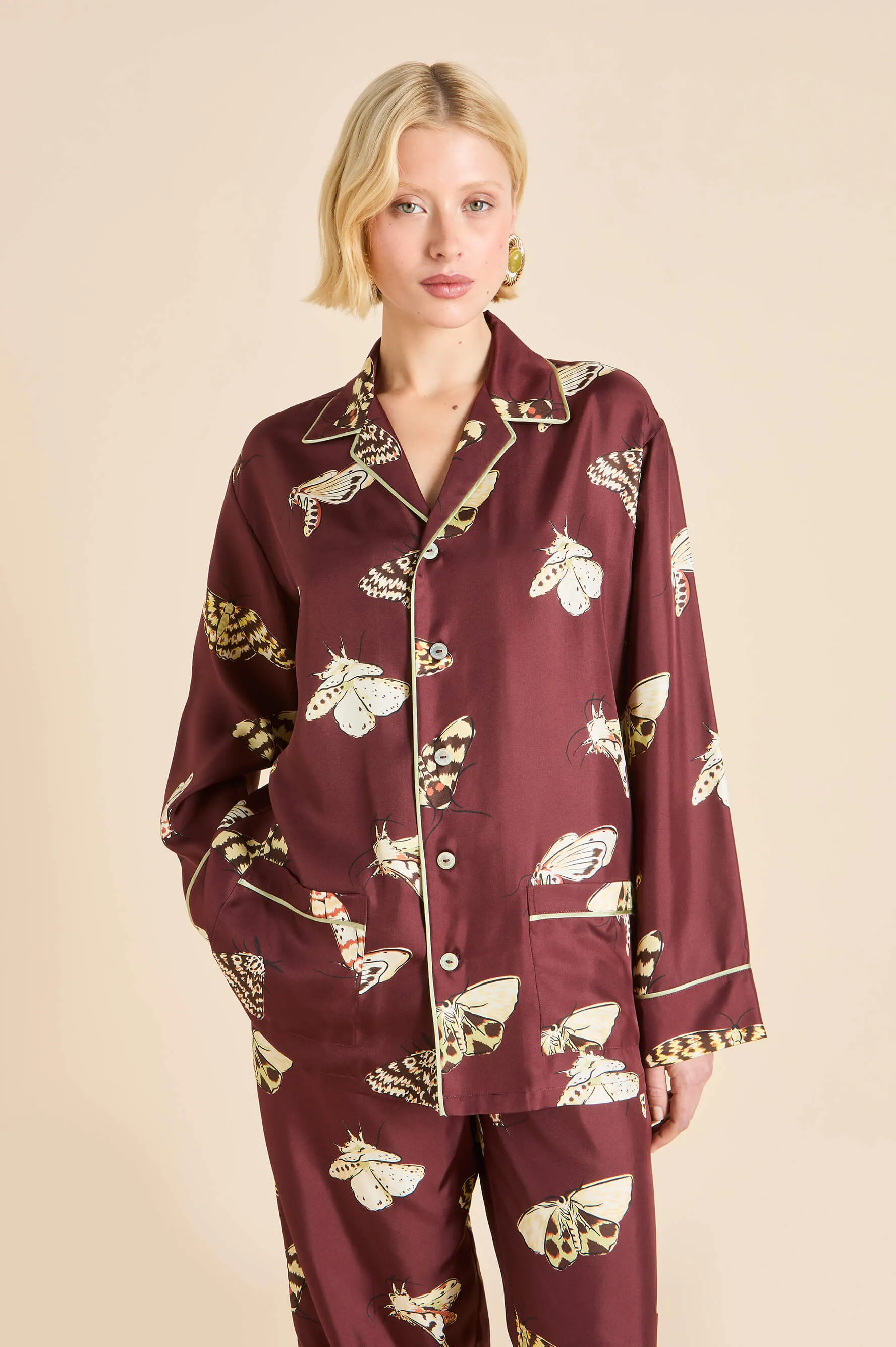 Yves Ettore Brown Moth Pajamas in Silk Twill sold by Olivia von Halle product image thumbnail 3