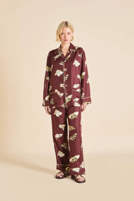 Yves Ettore Brown Moth Pajamas in Silk Twill made by Olivia von Halle
