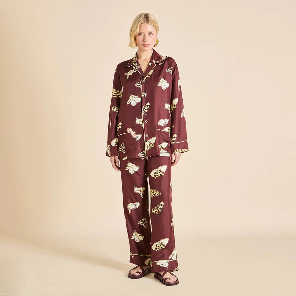 Yves Ettore Brown Moth Pajamas in Silk Twill sold by Olivia von Halle product image thumbnail 2