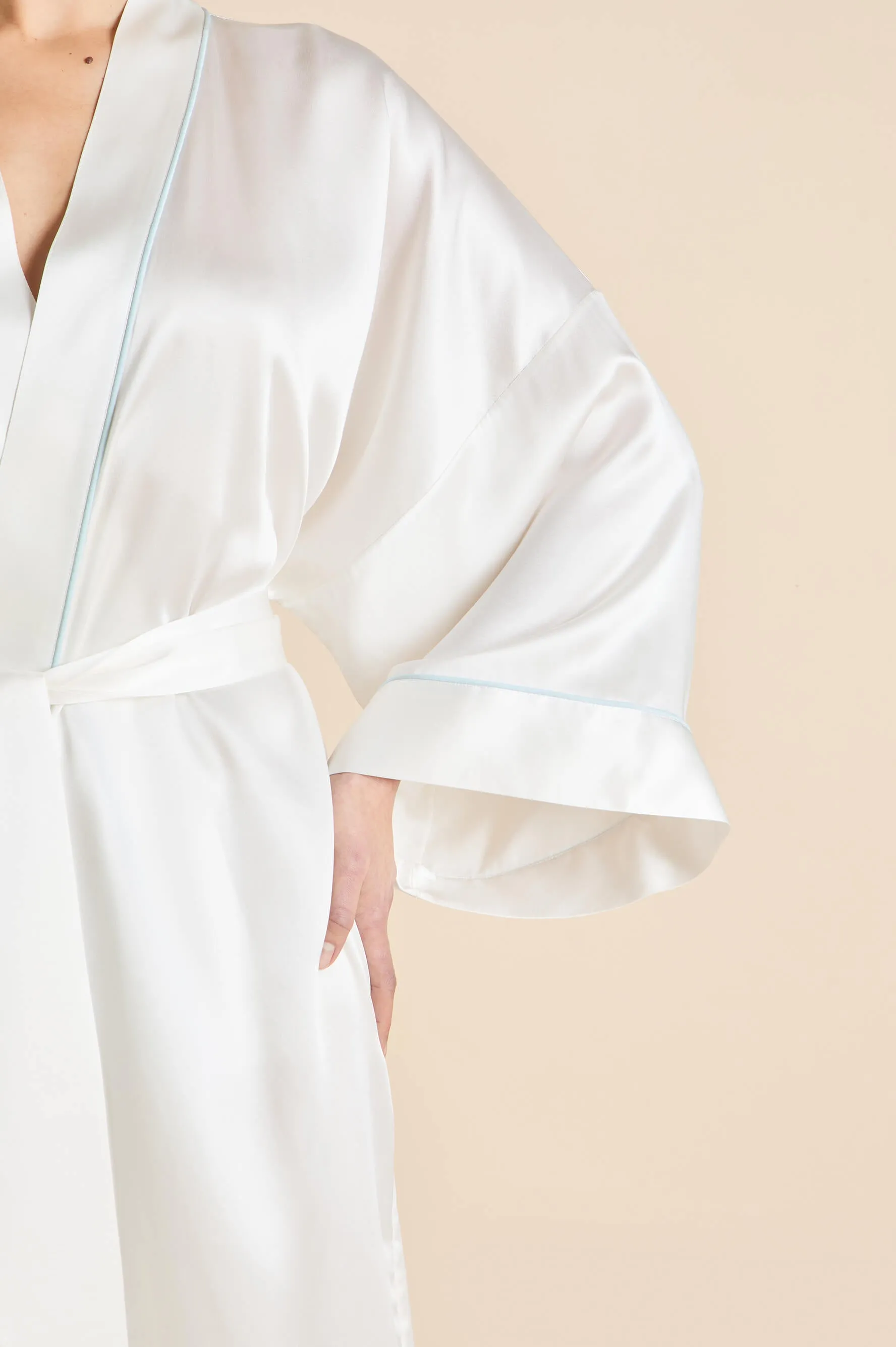 Mimi Ivory Powder Blue Robe in Silk Satin sold by Olivia von Halle product image thumbnail 4